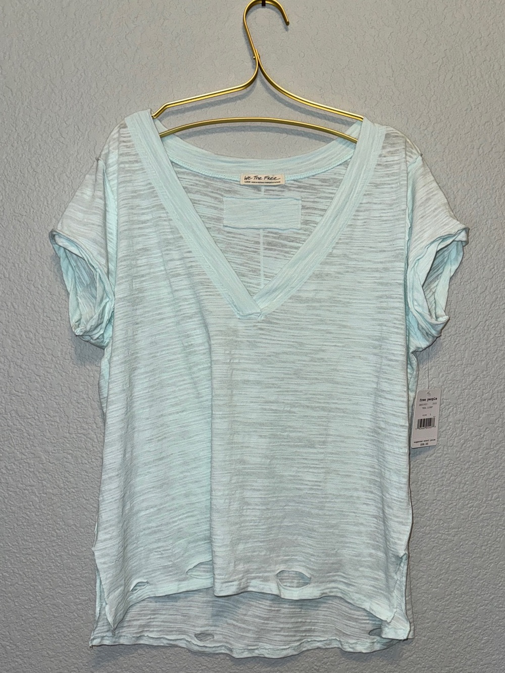 Free People We The Free V-Neck Tee in Teal Light - Size L NWT